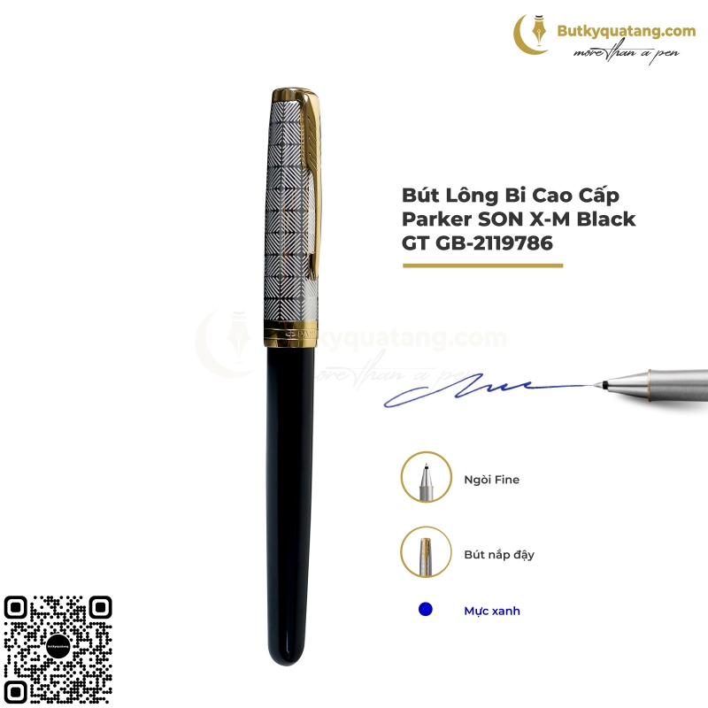 Bút Lông Bi Cao Cấp Parker SON X-M Black GT GB-2119786 - Thép không gỉ (3026981197864) 1