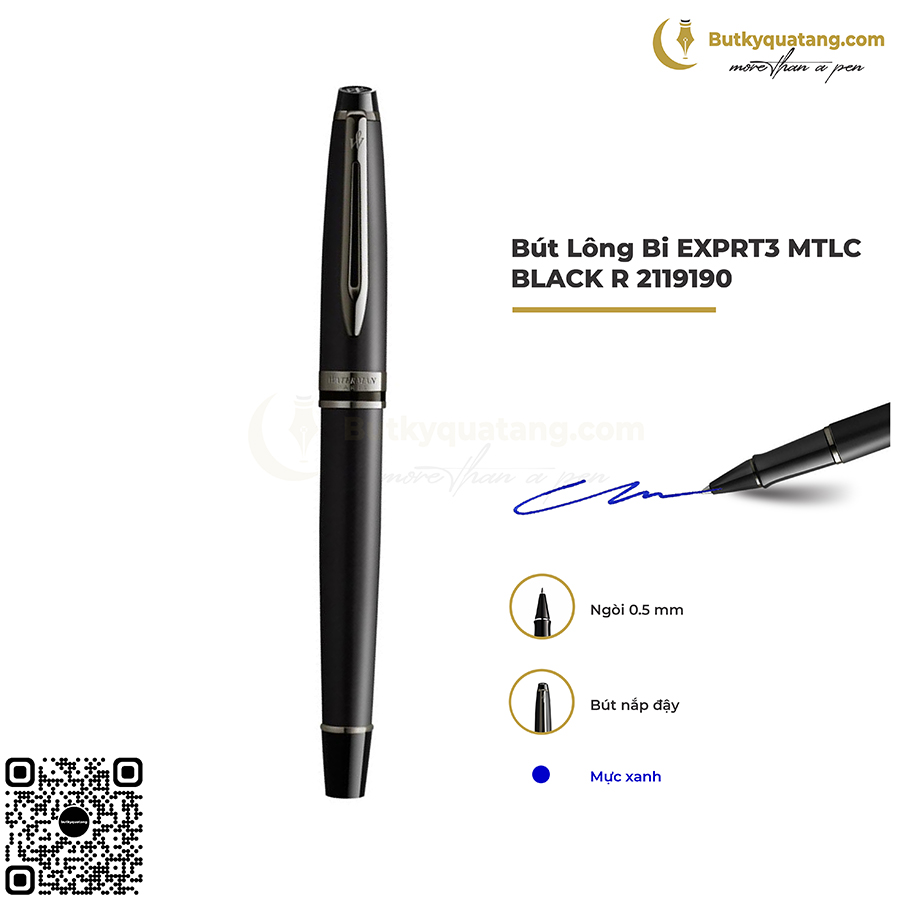 Bút Lông Bi Waterman Expert Metallic Black Lacquer RT Rollerball Pen 2119190 1